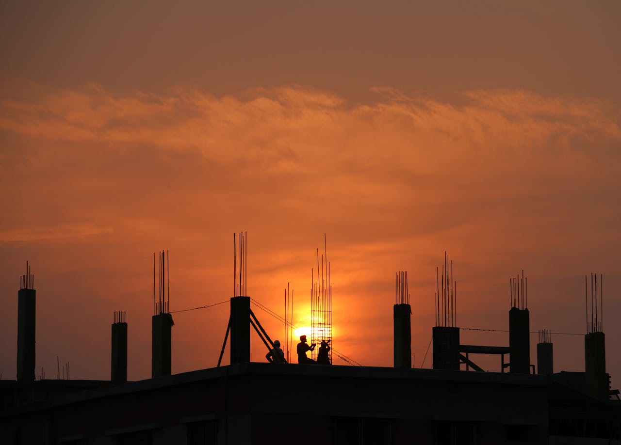 construction site, sunset