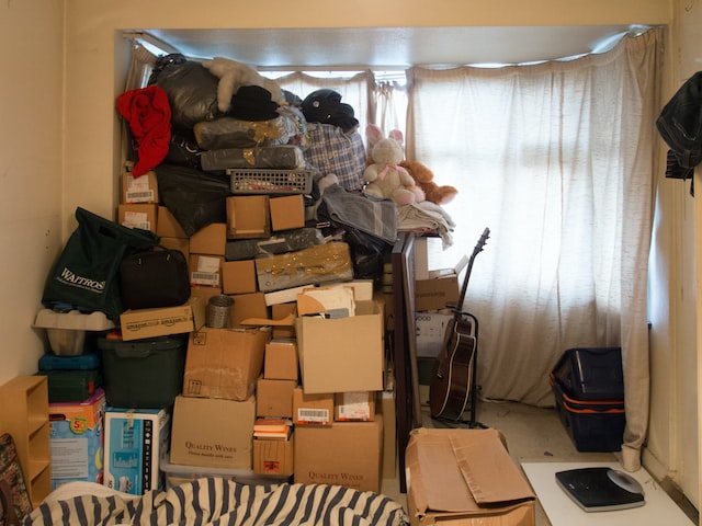 Boxes and household items in a pile