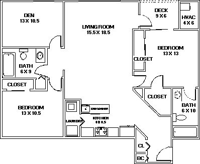 Waterford Green, Two Bedroom with Den floor plan