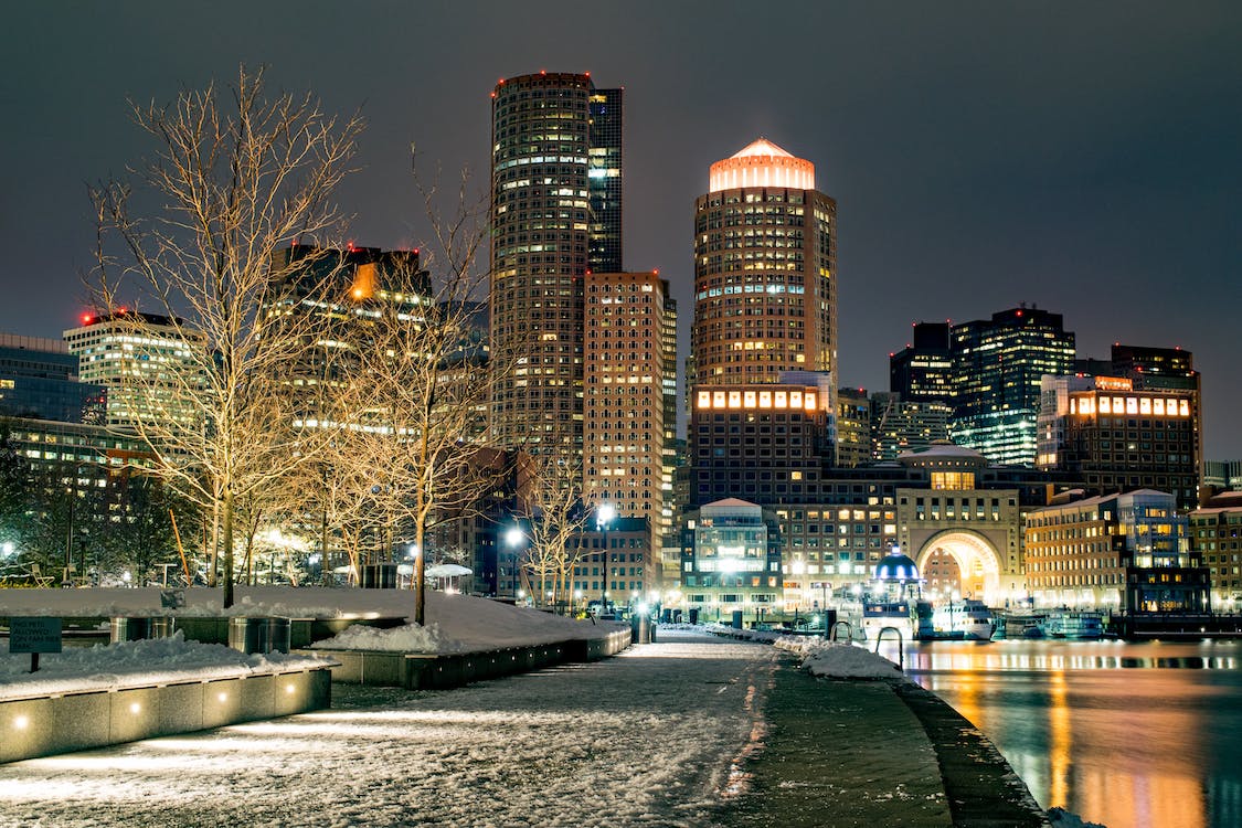 City of Boston, nightime, winter