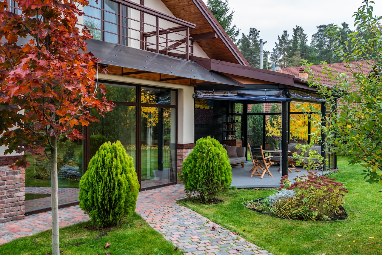 house with outdoor seating