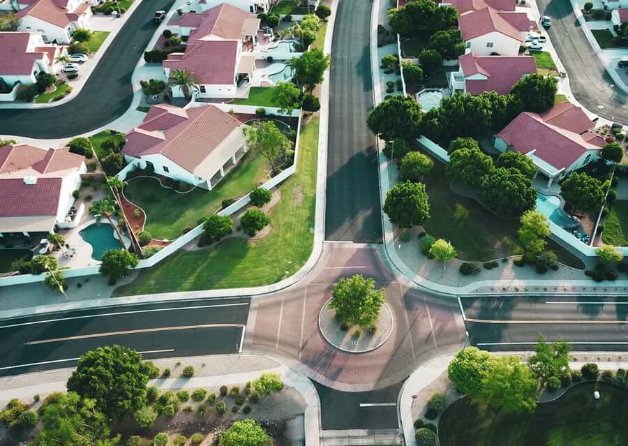 arial view of houses