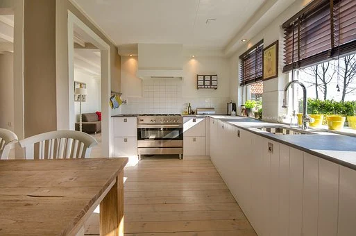 Kitchen with white cabinets