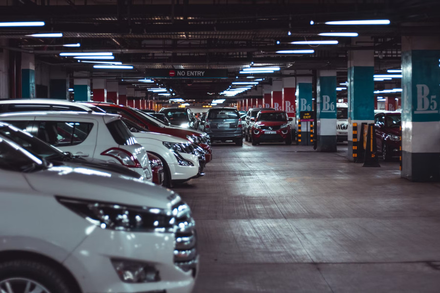 Parking garage, lots of cars