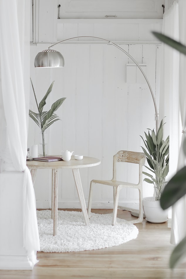 table, chair, lamp, rug