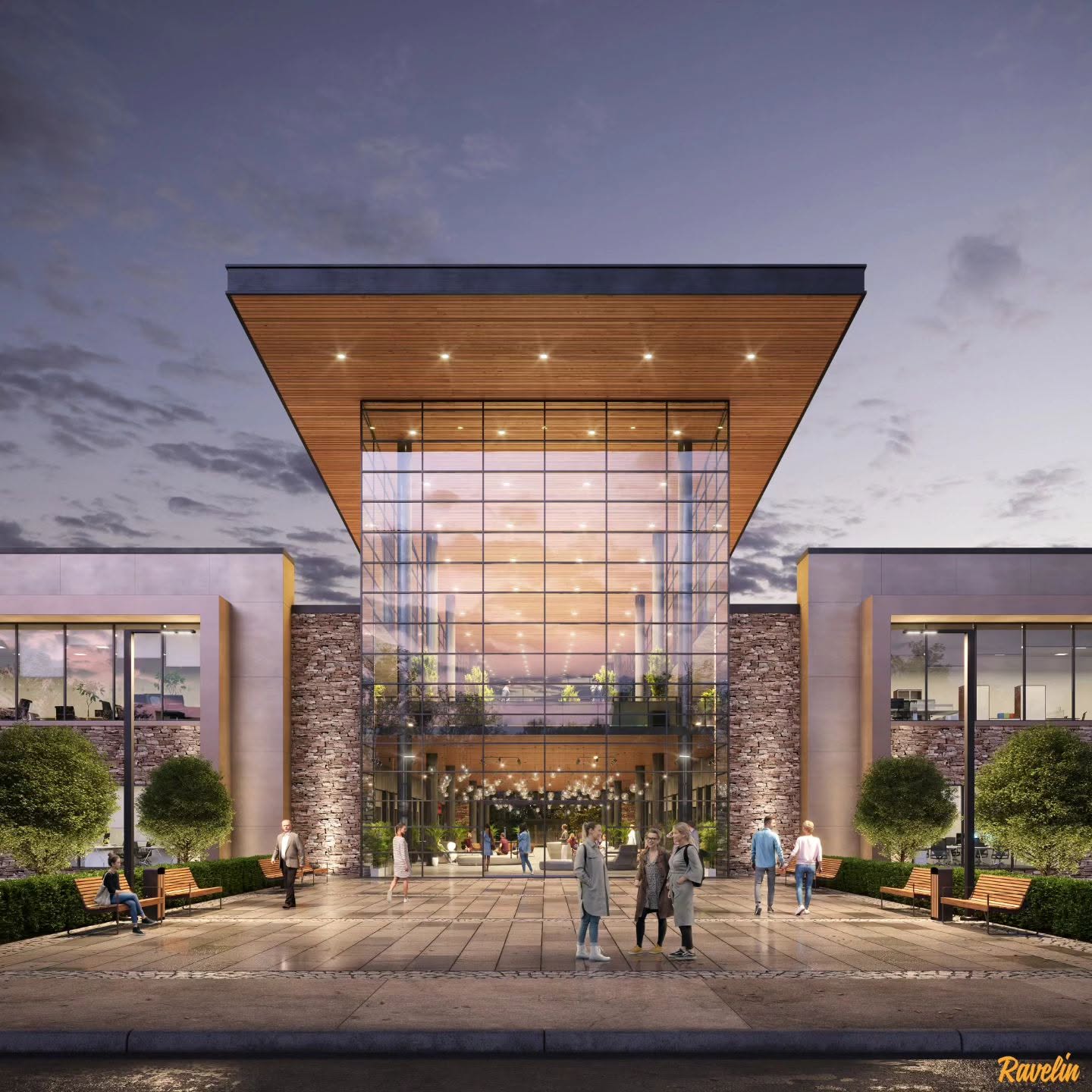 3D rendering of a modern building exterior used for real estate marketing before construction is complete. Image by Revelin3d.com