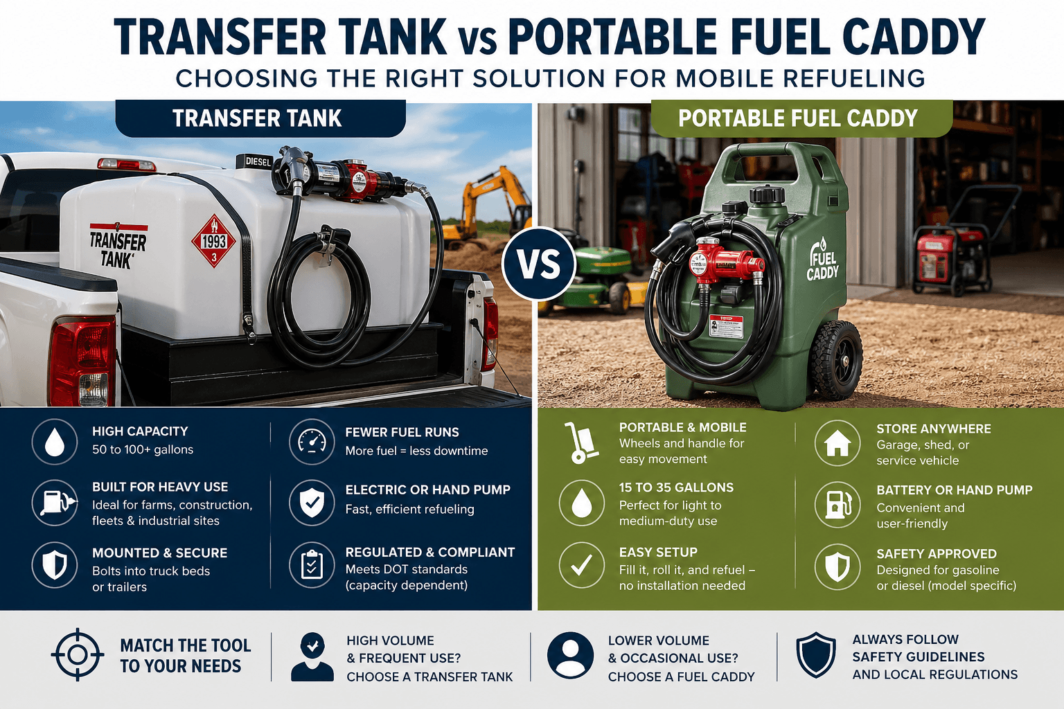 Transfer tank vs portable fuel caddy comparison. Image by ai