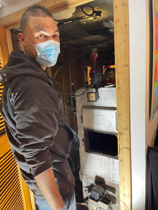 servicing a furnace.