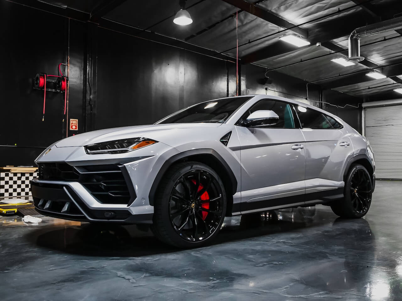 grey car in a garage