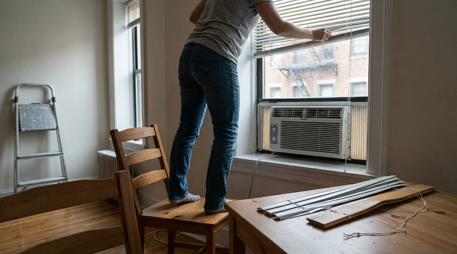 Person cleaning blinds
