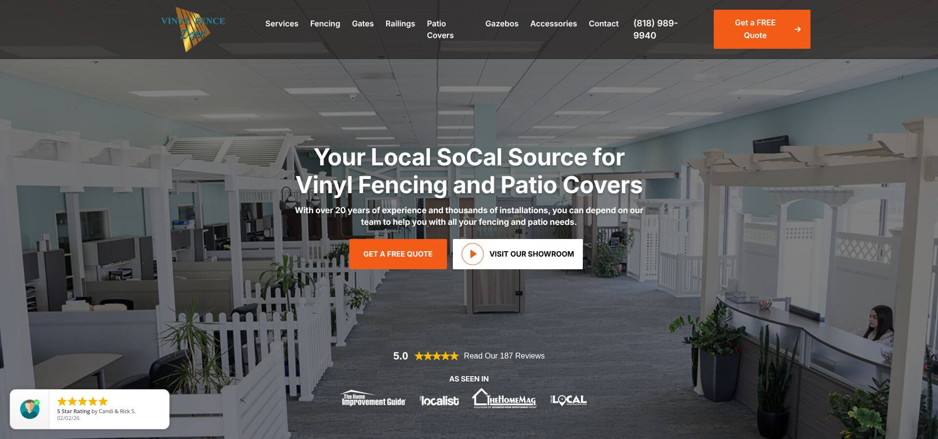 Pro Vinyl Fencing Los Angeles website screenshot showing vinyl fence wall toppers.