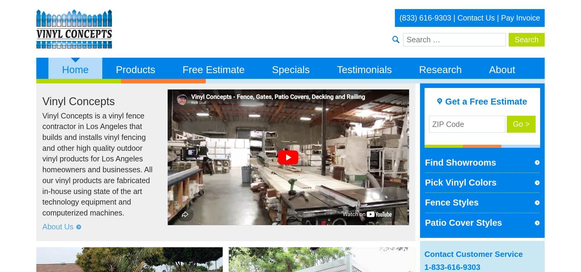 Top Notch Vinyl Fencing website screenshot highlighting local boutique vinyl fence services