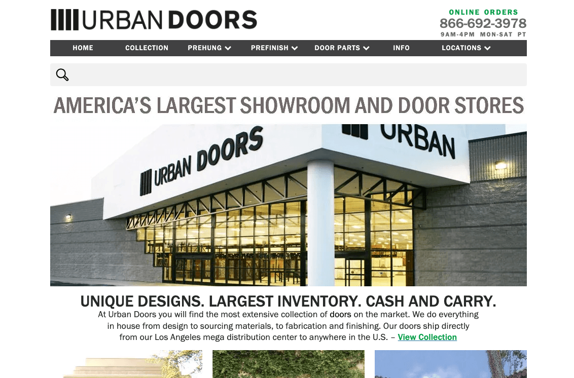 Screenshot of Urban Doors website