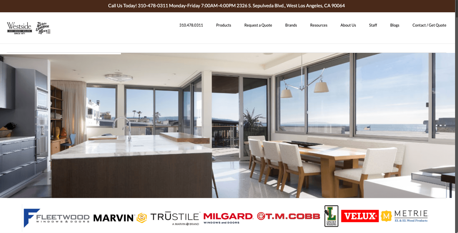 Screenshot of Westside Doors website