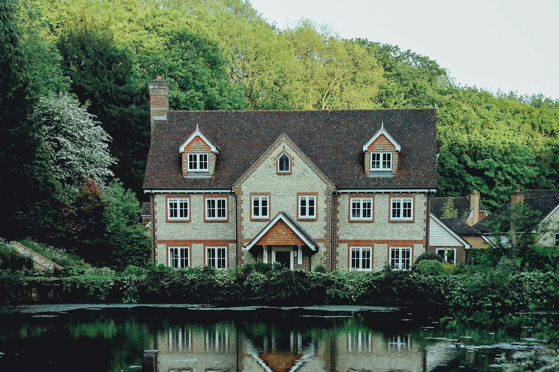 Brick house on a lake