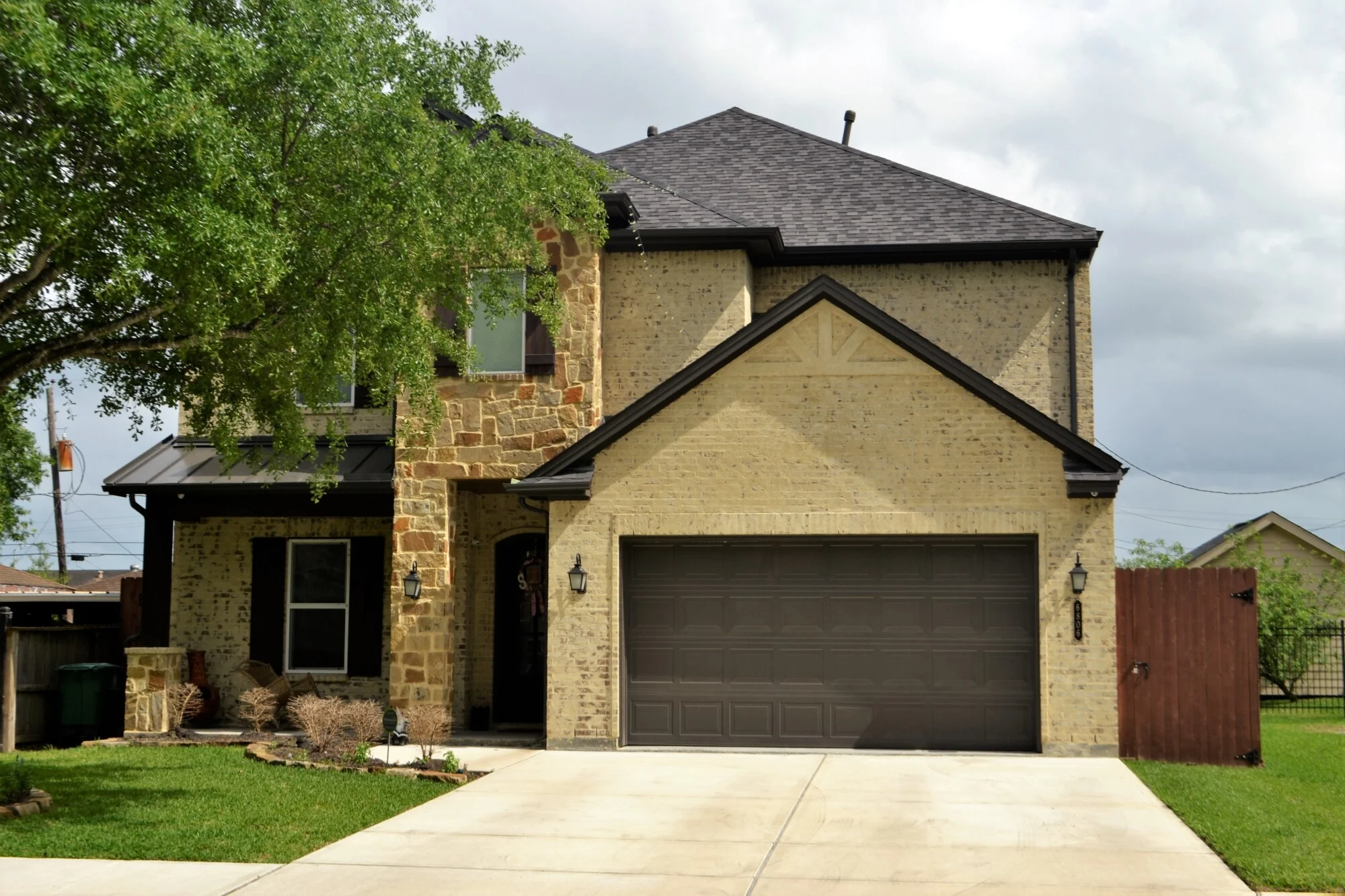 Single family home with a 2-car garage door.