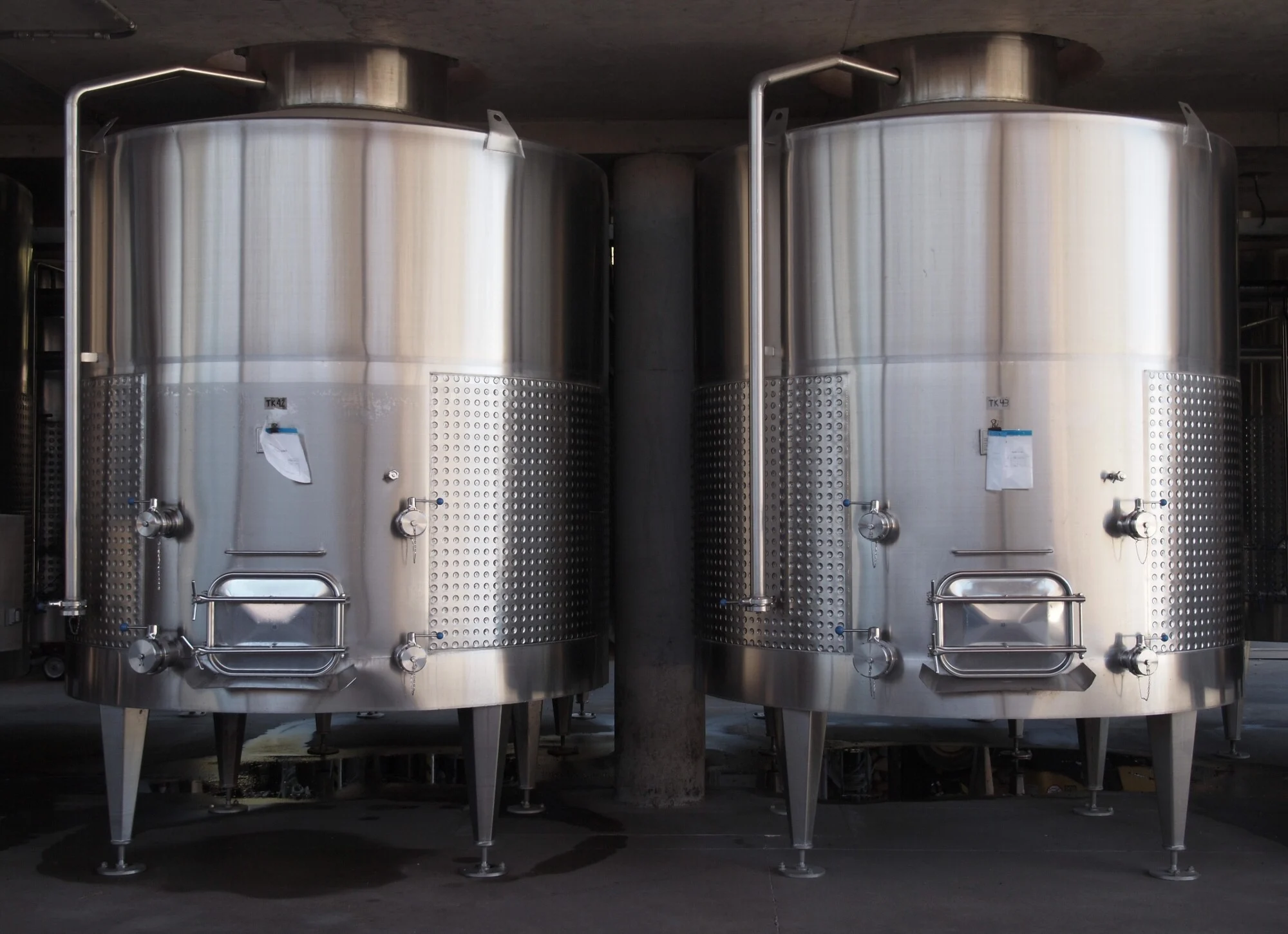 2 liquid storage tanks.