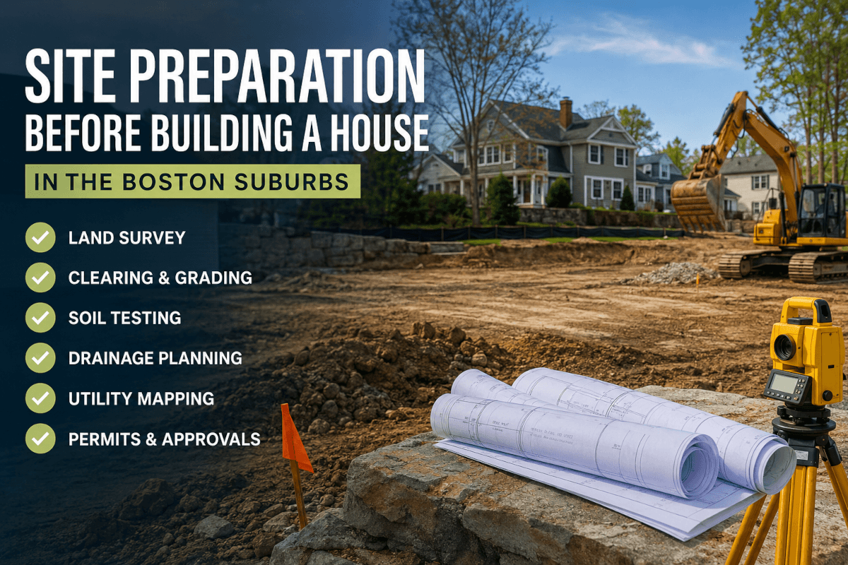 What you need to know about site preparation before building a house in the Boston suburbs. Image by Chatgpt