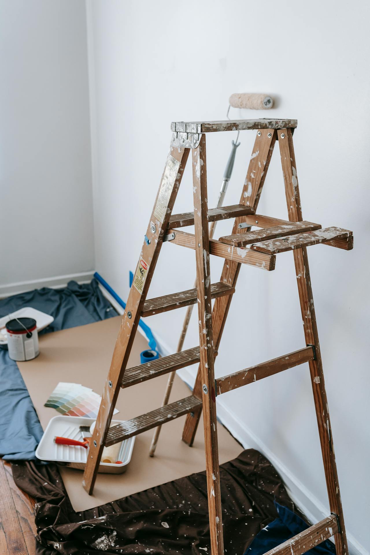 Brown wooden step ladder