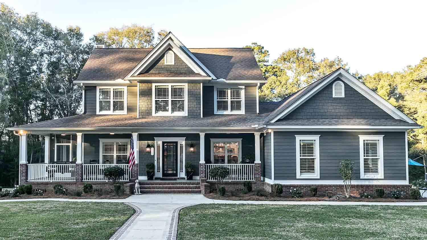 Grey house with white trim