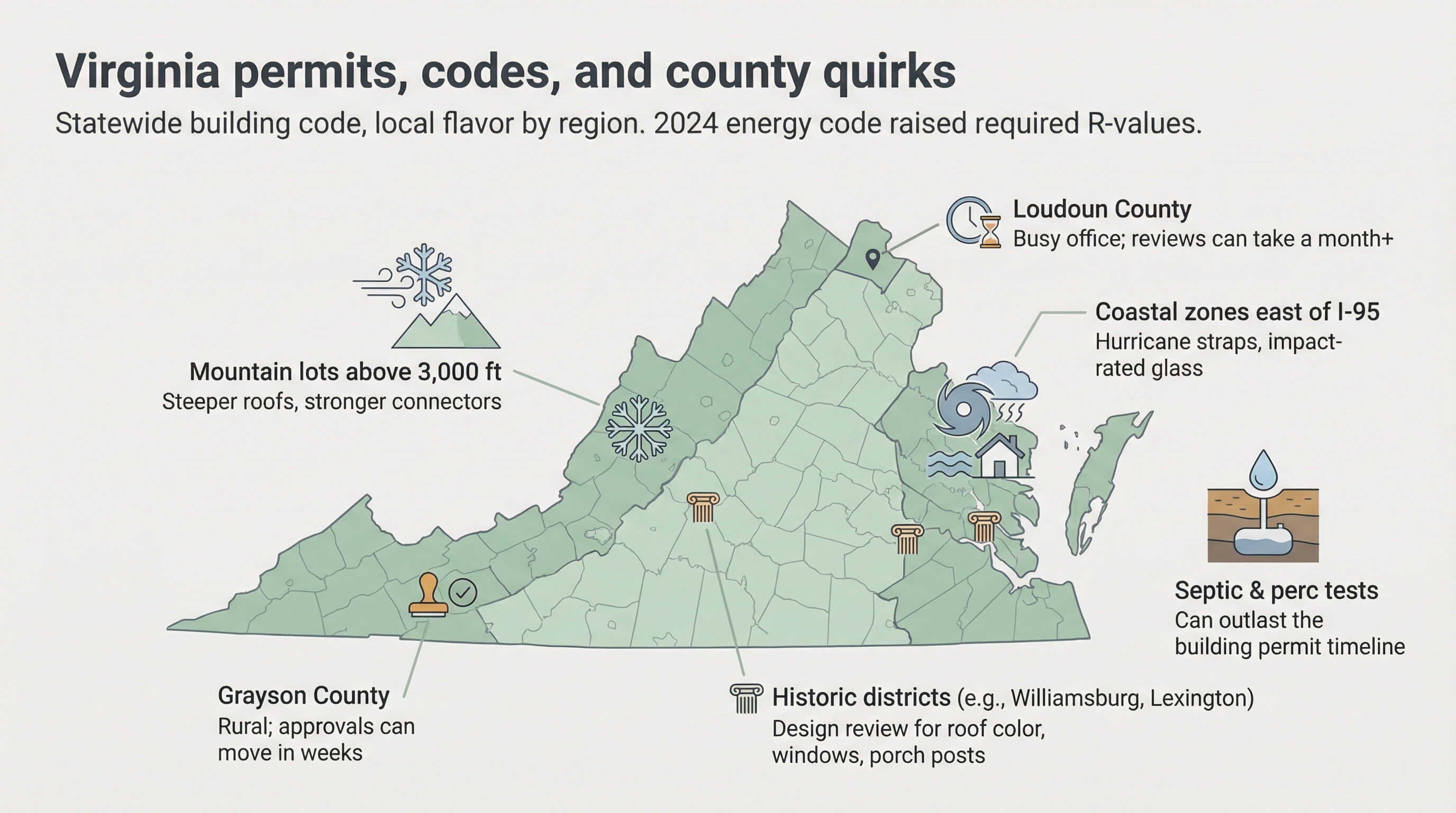 Virginia permits, codes and county quirks