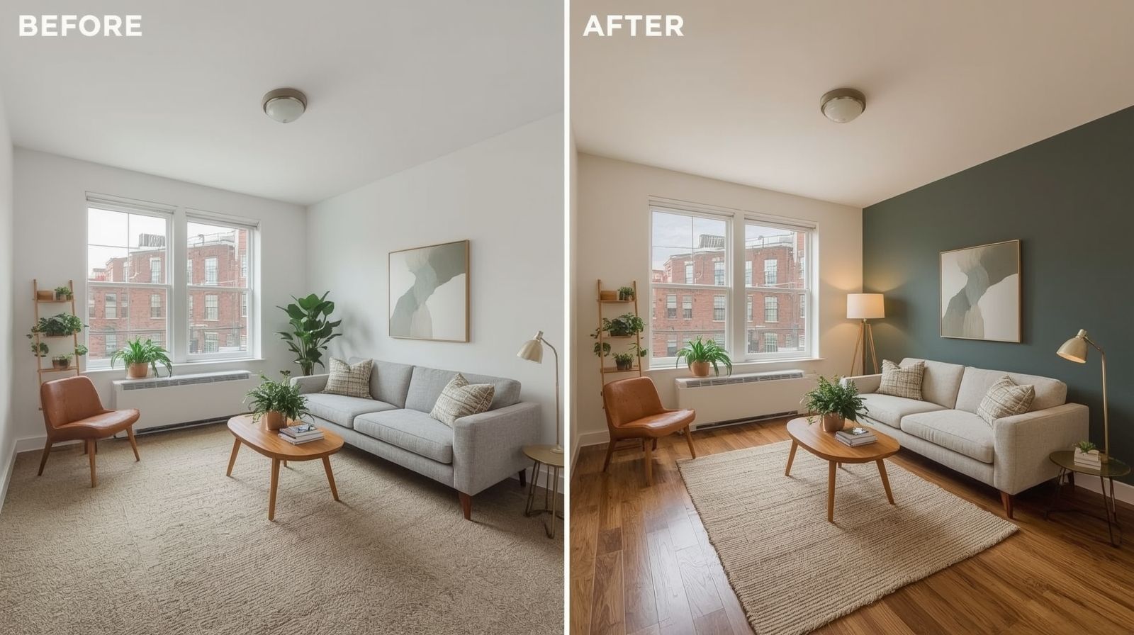 Before and after photo of a redesign.