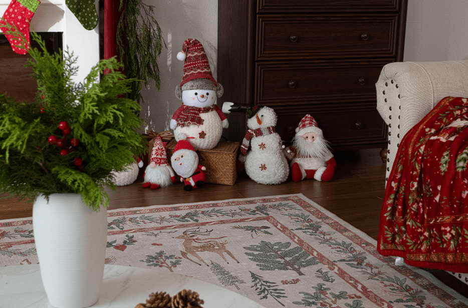 Small apartment living room decorated for Christmas