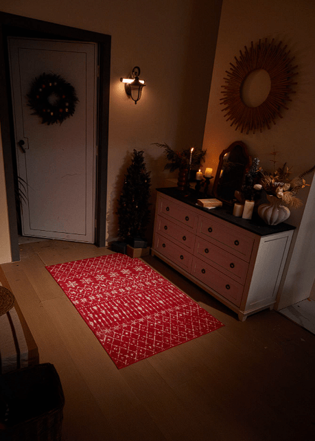 Small apartment living room decorated for Christmas