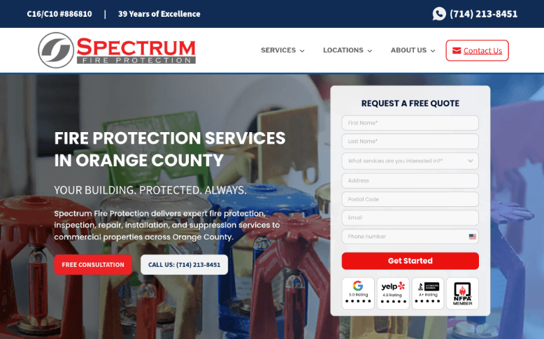 Screenshot of Spectrum Fire Protectin website