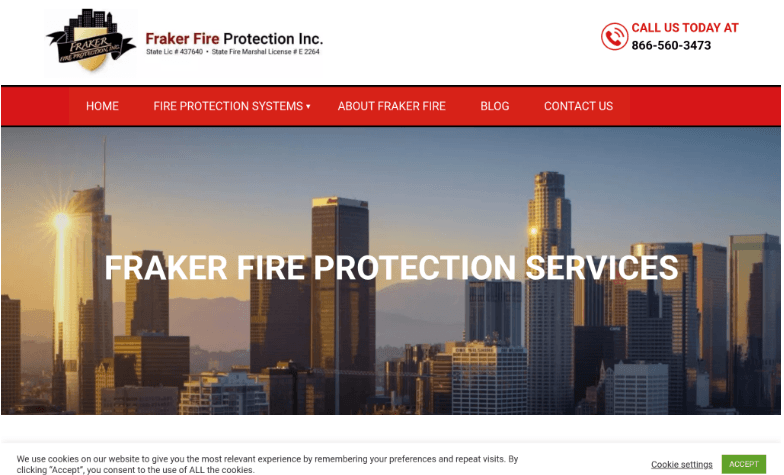 Screenshot of Fraker Fire Protection Inc. website