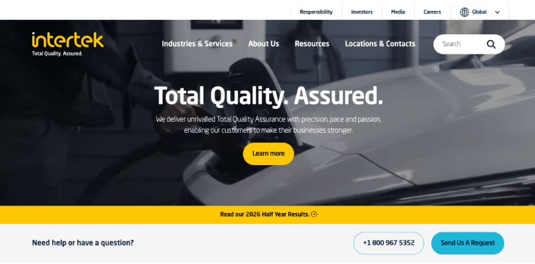 Screenshot of Intertek website