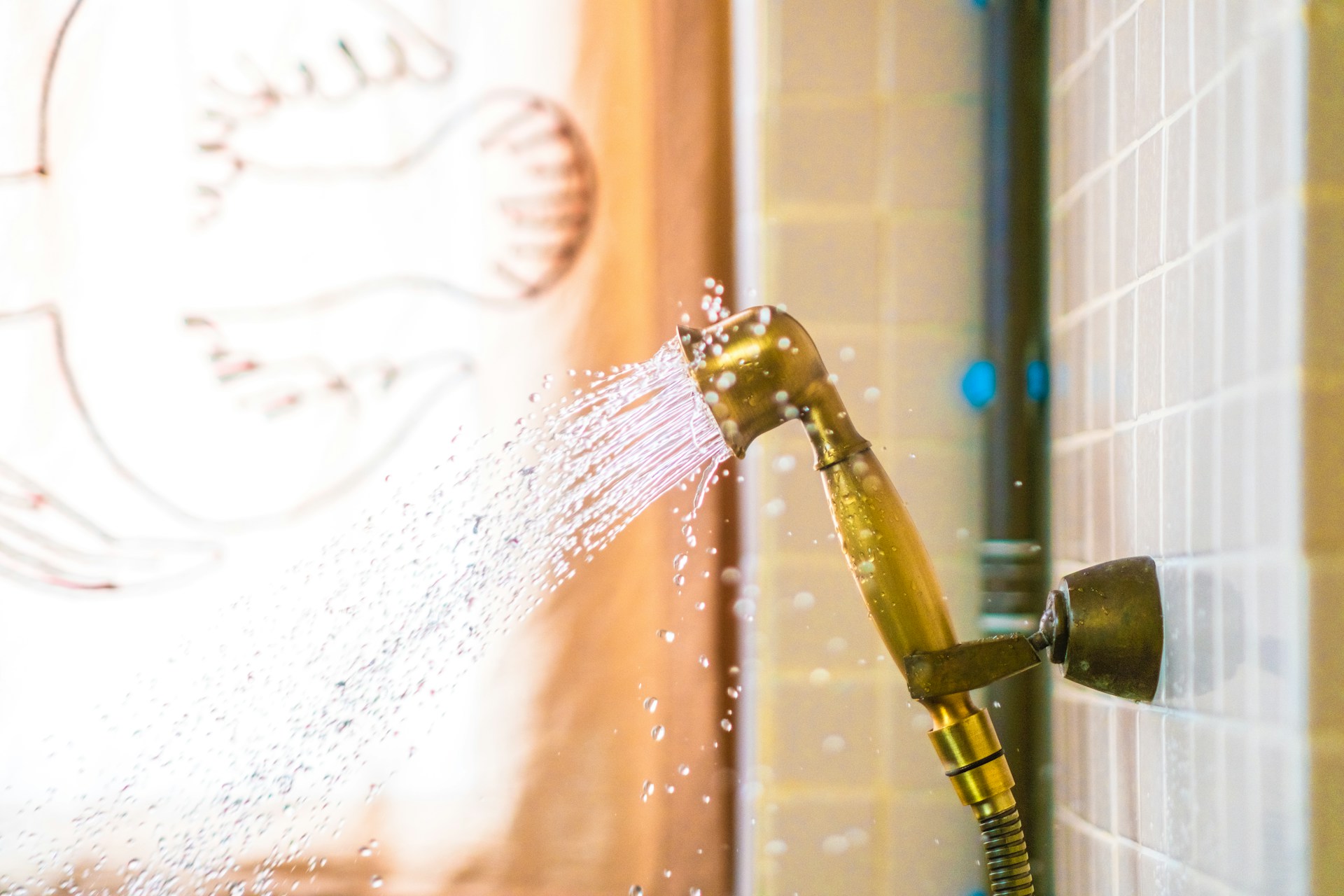 Golden shower head spraying water. Photo by Igal Ness on Unsplash