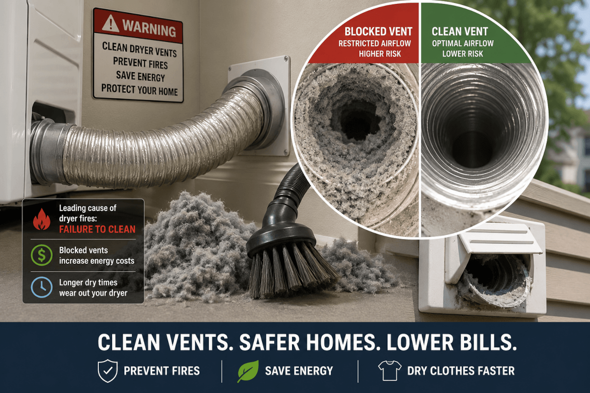 Apartment dryer vent that needs regular professional cleaning. Image by Chatgpt
