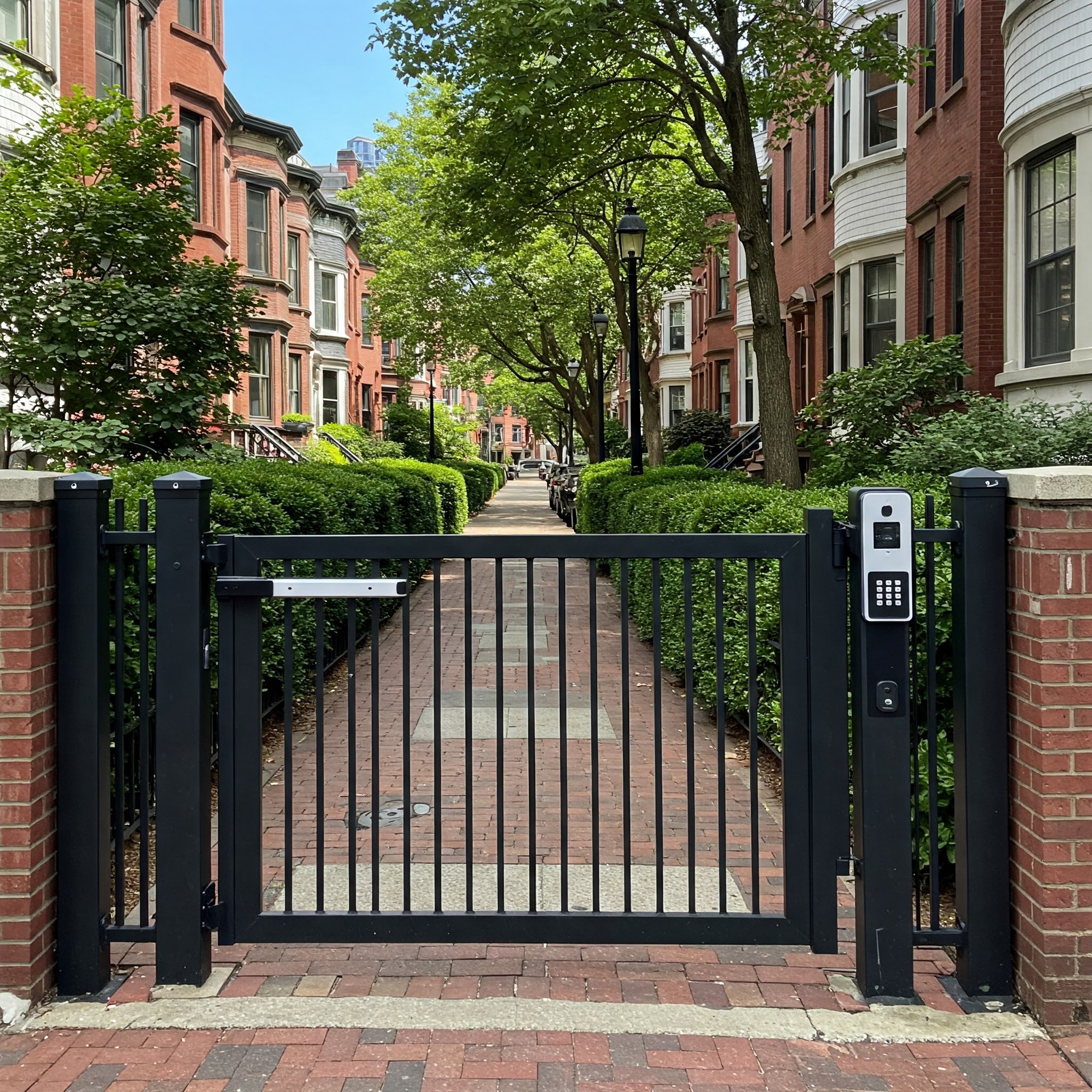 Gated entry to apartment buildings in Boston. Image by Gemini