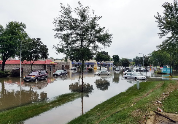 Flooded street, parking lot