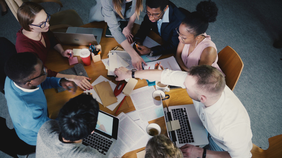 people working at a table