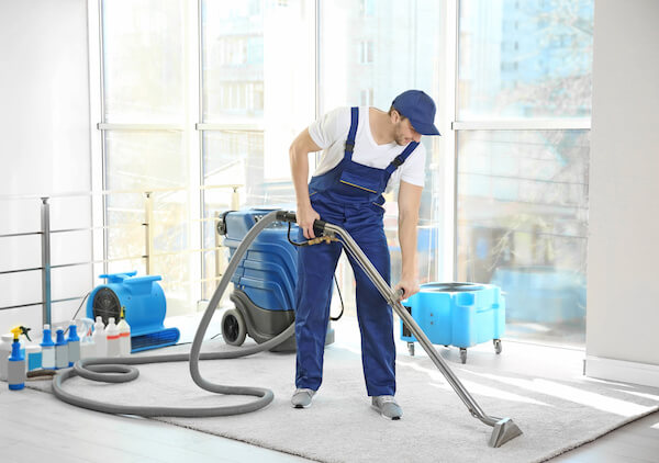 Person vacuuming, professional cleaner