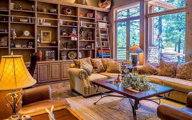 livingroom with a large bookcase