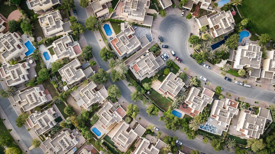 arial view of houses