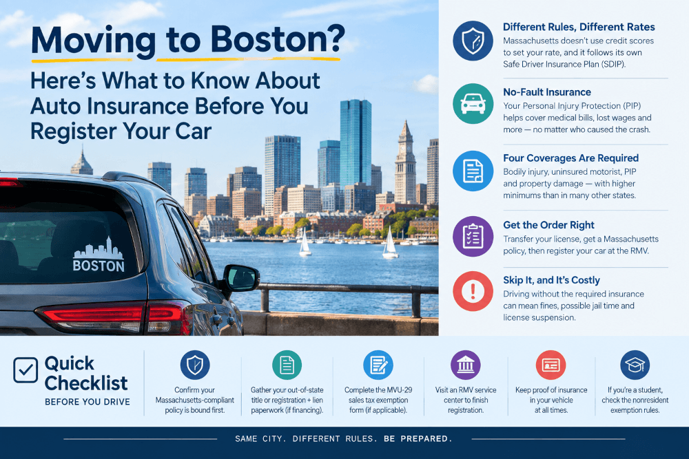 New Boston resident registering a car and auto insurance at the Massachusetts RMV. Image by Chatgpt