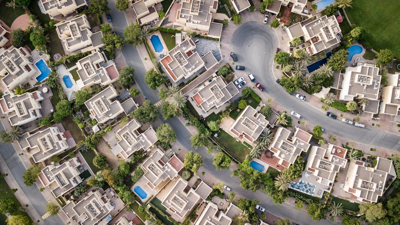 Arial view of housing. Image by Pexels