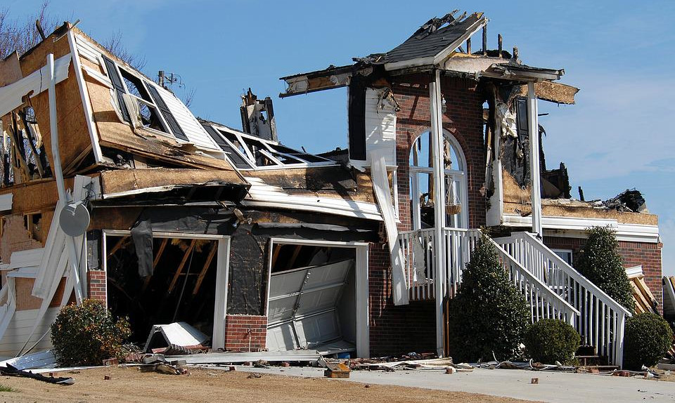 A house that has been damaged from a house fire