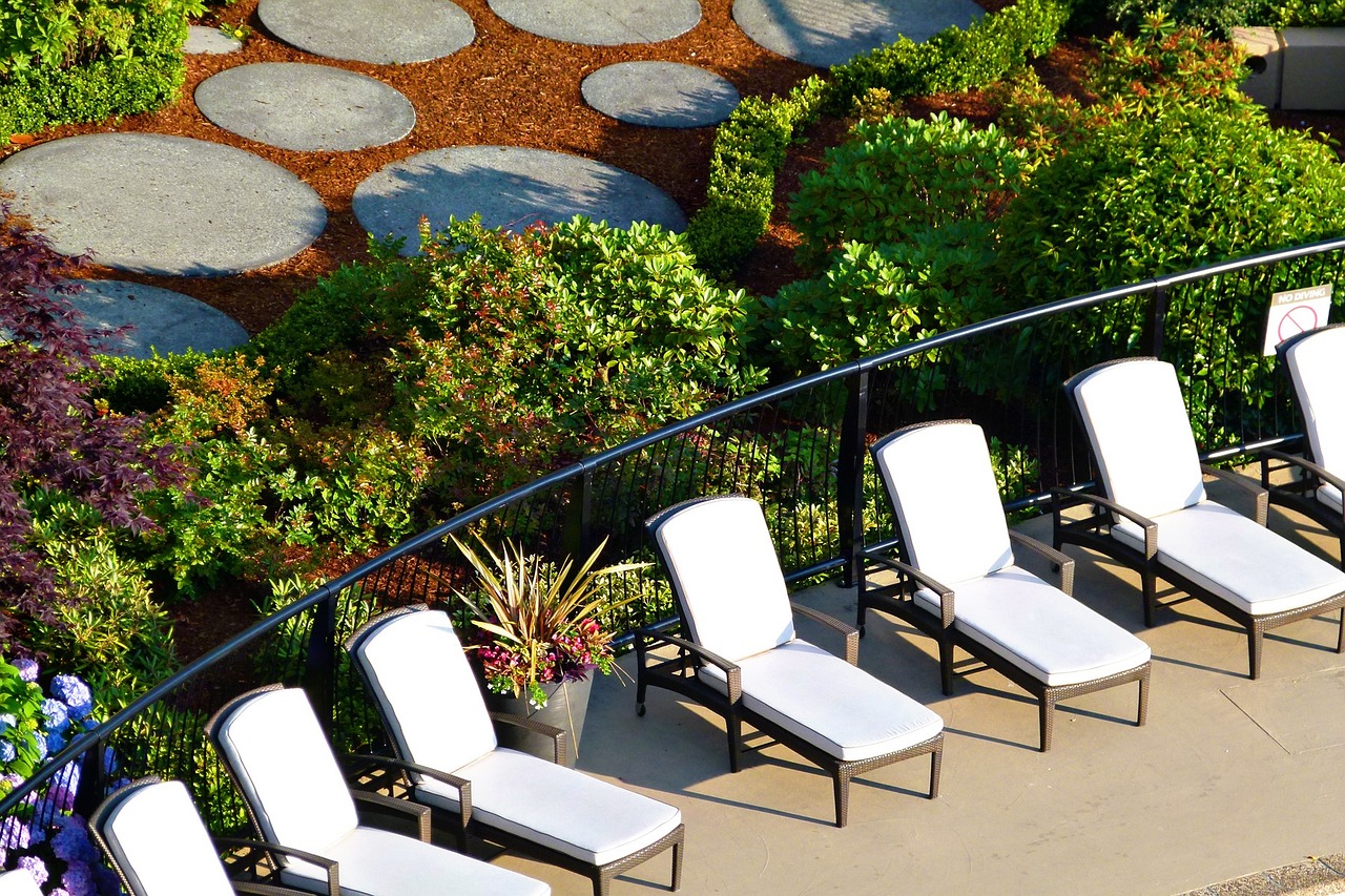 outdoor lounge chairs on a patio