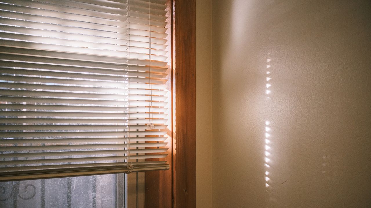 Sunlight filtering through window blinds indoors. Image by Pexels