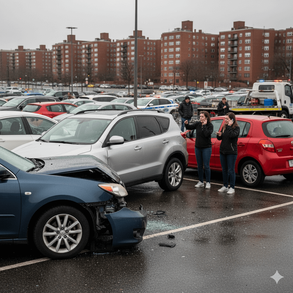 Car accident in a parking lot. Image by Gemini.