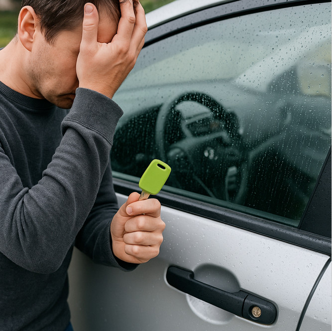 Person holding a key in their hands.
