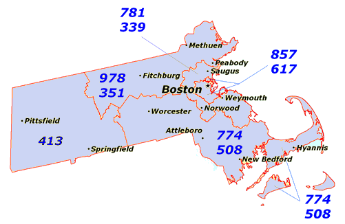 Massachusetts Area Code Map - Boston Massachusetts Maps by ...