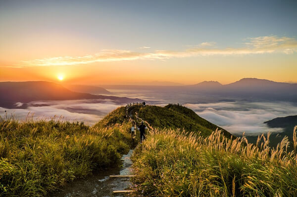 sunset, mountains