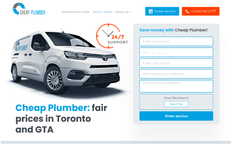 screenshot of Cheap Plumber Website