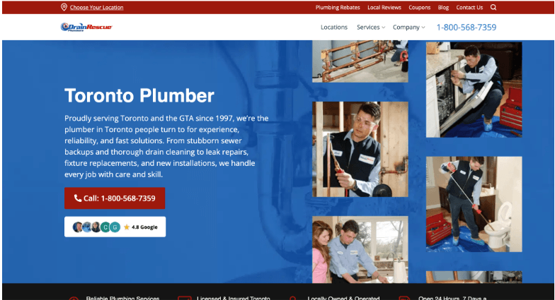 screenshot of Drain Rescue Plumbers Website